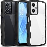 OPPO Reno9 A/OPPO Reno7 A 用 ケース クリア ウェーブ おしゃれ かわいい OPG04 用 スマホケース 人気 オッポ リノ9a/7a カバー 滑り止め 薄型 軽量 耐衝撃 ストラップホール付き シリコン 透明（ブラック）