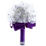 Auntwhale ウェディングブーケブライドメイドブーケブライダルブーケクリスタルソフトリボン、人工ローズフラワー結婚式、パーティー、教会