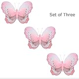 Set of 3 : HangingバタフライピンクホワイトTriple Layeredナイロンメッシュ蝶赤ちゃん保育園寝室女の子部屋天井壁装飾ウェディング誕生日パーティーブライダルシャワーPlayr