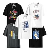 Sukinana tシャツ メンズ 半袖 5枚組 プリント 綿100％ 吸汗速乾 通気性 大きい サイズ スポーツ シャツ 抗菌防臭 柔らかい肌触り (4XL, 半袖)