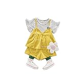 夏子供Ｔシャツ+パンツ 女の子の服 Pojour 1-6歳キッズ用かわいい2セット 子供ギフト 綿 通気 黄色(80cm)