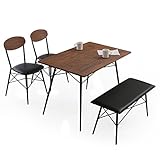 ダイニングセット 4点セット リアル木目調 デザインスチール脚 ベンチタイプ 4人掛け ヴィンテージ風 ダイニングテーブルセット ダークブラウン