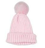 ニット帽 キッズ ニットキャップ ポンポン付き帽子 毛糸帽 折り返し 無地 ベビー 帽子 防寒保温 人気 レジャー 旅行 アウトドア (ピンク)