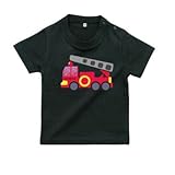 BabyChips 消防車(名入れ半袖ベビーTシャツ) 90 ブラック
