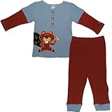 SOZO（ソゾ）男の子用ブルーグレーxブラウンビーバーアップリケサーマル生地プレミアムコットンパジャマ長袖上下2点セット 4T 4歳用 110cm 水色スリープウェア,出産いギフトプレゼント,,お寝ん