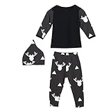 domybest ベビー服　肌着　長袖トップス＋ロングパンツ＋帽子　上下三点セッド　ブラック　赤ちゃん　コットン素材　パジャマ　ルームウェア　普段着　春秋 (100)