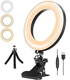 LEDリングライト 国人向けデザイン 6.3インチ/16CM収納簡単 クリップ式と三脚スタンド 3色モード&10段階調光 USB給電