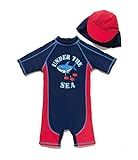 Bonverano ベビー水着　男の子　ワンピース　半袖ラッシュガード　キャップ付き　２点セット　UPF50+　紫外線対策　UVカット(9-12M サメ)