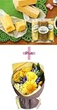 父の日ギフト！お花と人気スイーツのギフトセット！バラとガーべラをベースに季節の花を採り入れた　生花　フォーシーズンラウンドブーケ イエロー＆スティックバームクーヘン3つの素材（チョコレート・バナナ・か