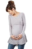 Sweet Mommy シフォン裾プリーツ 大人可愛い しっとりストレッチレーヨン 長袖トップス 着回し 授乳レイヤー シンプル シルエット マタニティ 授乳服／M／グレー