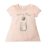 (ピンク/95cm) ベビー服 女の子 Tシャツ 半袖 Aライン 裾テールカット リボン ストーン ラメプリント 綿100％ 女児 ベビー