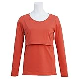 授乳服 長袖 Tシャツ 授乳口付き 無地 長袖Tシャツ/授乳服 トップス 産後対応 オレンジ-M7676 L