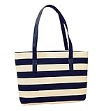 【Lilie】レディース トートバッグ ／ お洒落 ボーダー 可愛い キャンバス トートバック (ブラック)