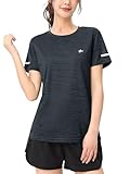 [TACVASEN] tシャツ レディース 半袖 スポーツ トップス 速乾 運動着 フィットネスウェア 夏用 テニスウェア 無地 トレナー ジョギング 半袖シャツ ブラック M