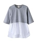 Plus Nao(プラスナオ) カットソー チュニック トップス 七分袖 レース シンプル 子供 キッズ ジュニア 幼児 女の子 ガール 女児 かわいい グレー 140cm