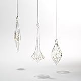 ガラスフィニアルクリスマス装飾電池式|シルバーLEDフェアリーライト、電池&タイマー含まれ、3のセット – Holidayツリー、Mantle、暖炉
