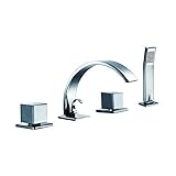 Dawn D78 2262C 4-Hole Tub Filler with Personal Handshower, Square Handles and Sheet flow Spout [並行輸入