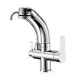 洗面台蛇口 混合水栓 キッチン用 浄水器 台付き(1穴) シングルレバー ホース引き出し式 整流 シャワー切り替え可能 サテンメッキ KFPOY019