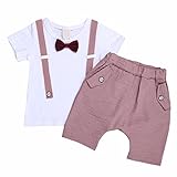 (フィーショー)FEESHOW ベビーフォーマル半袖 夏用 セレモニー ロンパース 結婚式服 男の子 フォーマルスーツ ベビー服 新生児 記念撮影 出産祝い ピンク＆ホワイト 9（2-3歳）
