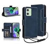 Moto G64 5G/G64Y 5G ケース 手帳型 アジャスタブル・ランヤード付【YCJDP】高級 PUレザー TPU素材 手触りが良い カードスロット収納 スタンド機能付き 全面保護 耐衝撃 落下防止 マグネット 吸着 Moto G64 5G/G64Y 5G 保護カバー ブルー