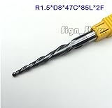 1ピースr1.5 * d8 * 47 * 85l * 2f hrc55タングステン超硬ソリッドコーティングしたテーパーボールエンドミルミルズテーパーとコーンエンドミル金属cncビット
