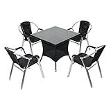 人工ラタンチェア4脚 四角テーブル1台 5点セット 強化ガラス ブラック 籐 肘掛けカバー付 家具 ファニチャー インテリア スタッキングチェア リビング chair 椅子 南国 アジアン バリ風 リ