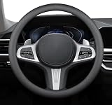 HUACHENG ハンドルカバー 車用 軽自動車 sサイズ ステアリングカバー 本革 汎用 おしゃれ 通気性がよい 滑り防止 オールシーズン対応 普通車 ハンドル 保護カバー カスタム 内装パーツ アクセサリー 車用品 (ブラック)