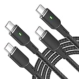 首佩 100W PD USB C to USB C ケーブル, lPad Air/Pro, MacBook Pro, Galaxy S23/S21/S10 type-c ケーブル 用スマート LED インジケータ付きタイプ C ケーブル[3Mケーブル2本】