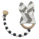 Amyster DIY Baby Wooden Pacifier Clip Teether Montessori Toy Food Grade Silicone Beads Wood Ring Bun