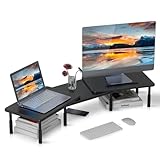 suptek モニター台 机上台 PCスタンド デュアルモニタースタンド 2台モニター対応 スマホホルダー ディスプレイ台 パソコン台 モニタースタンド 机上タック 820mm~1120mm幅調整可能 長さと高さ調整可能 滑り止めマット付き パソコンスタンド 姿勢改善 キーボード収納 卓上収納 文具収納 耐荷重30KG MST023