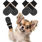 BEAUTYZOO 犬 靴下 滑り止め マジックテープ付き 4個セット 柔らかい 肉球保護 防滑ソックス 犬用靴下 脱げない 舐め防止 転倒防止 室内履き 通気性 介護 サポート シニア犬 小型犬 中型犬 大型犬 おしゃれ 可愛い（ダークグレー、SM）