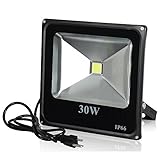 T-SUN 投光器 30W IP66防雨型 6000K昼白色 ホワイト 広角ライト プラグ付き 屋外 看板灯 作業灯 駐車場 防災用品 照明 PSE認証済み 1年保証