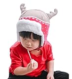 (ビグッド)Bigood 可愛い 秋冬 ニット帽子 キッズ 女の子 ニットキャップ ベビー 赤ちゃん 帽子 耳あて 子供 男の子 厚手 防寒 綿 クリスマス トナカイ柄 S 赤 XL