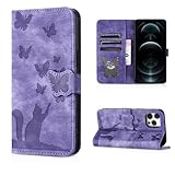 QANKISIS iphone12 ケース いphone12 pro ケース 高級PU いphone12 ケース 手帳型 アイホン12ケース いphone12 ケース 可愛らしい子猫柄や蝶柄 全面保護 財布型 アイフォン12 ケース いphone12 pro ケース 手帳型 いphone12 ケース 耐衝撃 アイホン12ケース手帳型 いphone12 ケース 可愛い パープル