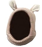 Plus Nao(プラスナオ) 耳付きニット帽 子供用アニマル帽子 キッズ帽子 ベビー帽子 裏地付き ちょこっとスヌード ワンちゃん耳付き あったか - ベージュ