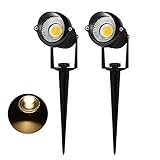 T-SUN スポットライト 2点セット COB IP65 ガーデンライト 屋外照明 景観 LED 芝生ライト 5W 12V AC85-265V IP65防水 玄関先 芝生 庭 イエロー