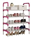 シューズラック　オープンタイプ　幅60*奥行30*高80-110cm　4-6段　組立簡単　スリム　省スペース　出し入れ楽々　可動式　玄関収納　靴棚 (ピンク, 60 * 30 * 80cm（4段）)