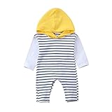 ベビー長袖ロンパース　秋冬　新生児　縞模様　帽子付き　カバーオール　ベビー服　キッズ服(6-12ヶ月)