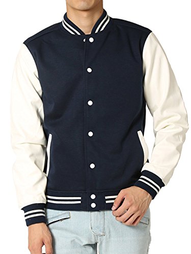 人気の日本の髪型 綺麗なスタジャン ネイビー メンズ