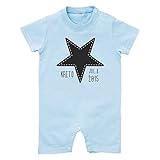 名入れ ショート ロンパース [HR401] 80cm ライトブルー×ダークグレー柄 出産祝い 誕生日 プレゼント おしゃれな 名前入り ベビー服