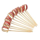 WRITWAA 100個 使い捨てフルーツスティック ノット ピック 食べ物のスティック 食べ物選び カップケーキのデコレーション 装飾 ﾊﾞﾝﾎﾞ 竹の指輪ピック 寿司棒 竹スティック 赤