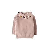 FEVON　セーター　子供　女の子　秋冬　長袖　ニットセーター　プルオーバー　クルーネック　可愛い　フリル　ポンポン付き　ニット　ベビー　赤ちゃん　キッズ　ガールズ　トップス　カットソー　暖かい　保温