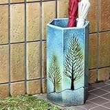 信楽焼　ブルー木六角傘立て　しがらき焼　笠立て　陶器　おしゃれ　kt-0234