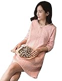 Spinas（スピナス） マタニティ 春 秋 冬 ワンピース チュニック 編み模様 ポコポコ クルーネック ピンク (M,L,XL,XXL 全4サイズ) (M)