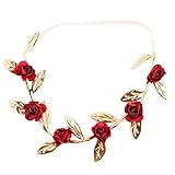 Ochine　新生児 赤ちゃん 出産祝い　ベビー キッズ ヘアバンド　新生児ヘアバンド　ガールズアバンド　赤ちゃんもオシャレに♪　ローズ＆リーフ　弾力性 7色選択 (レッド)