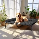 Veehoo犬 ベッドペットベッド大型犬 ベッド高架犬用ベッドドッグコット + 防水取り外し可能ピロートップマット、ボルスター犬用簡易ベッド、通気性メッシュ付き隆起ペットコット、滑り止め足、屋内屋外用犬用ソファベッド犬 コット-125x83cm ブラック
