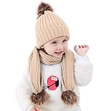 oenbopo 帽子 マフラー ２点セット ニット製 ポンポン付き 軽量 伸縮性ある 生産祝い フりーサイズ 防寒 冬 しもやけ 対策 スカーフ キャップ (02)