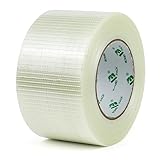 BOMEI PACK フィラメントストラッピングテープ、1 個 75 mm x 50 m、透明、強化グラスファイバーテープ、フィラメントテープ、グラスファイバー強化パッキングテープ、糸強化