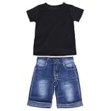 Domybest 子供服 Tシャツ 男の子 セットアップ　上下セット　半袖ｔシャツ+ショートパンツ 2点セット　かっこいい　デニムパンツ　ハーフパンツ　キッズ　赤ちゃん　春　夏　秋　カジュアル　ルーム