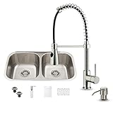 Vigo 32インチアンダーマウント50 / 50ダブルボウル18ゲージステンレススチールwith Brantステンレススチールキッチンシンク蛇口、2つグリッド、2つStrainersとソープディスペ